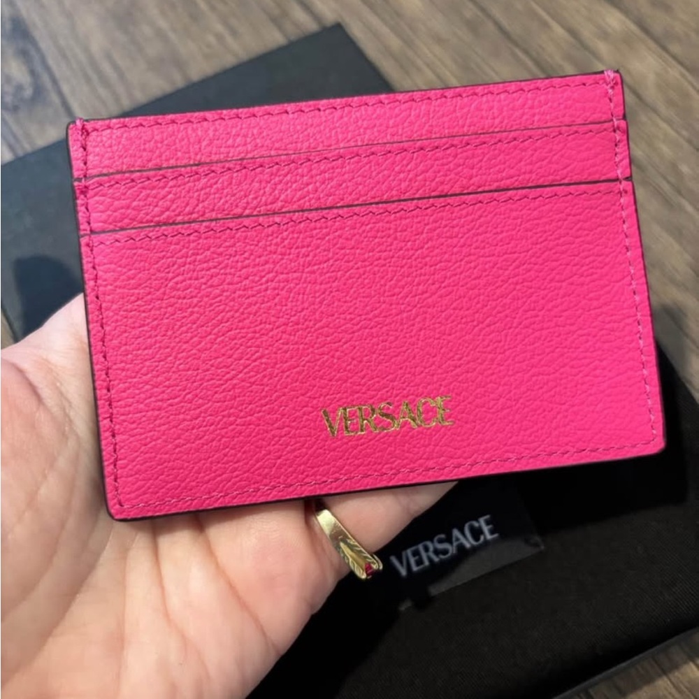 Versace Gold Medusa Head Hot Pink Leather Card Holder FULLSET / NEW - Picture 4 of 6